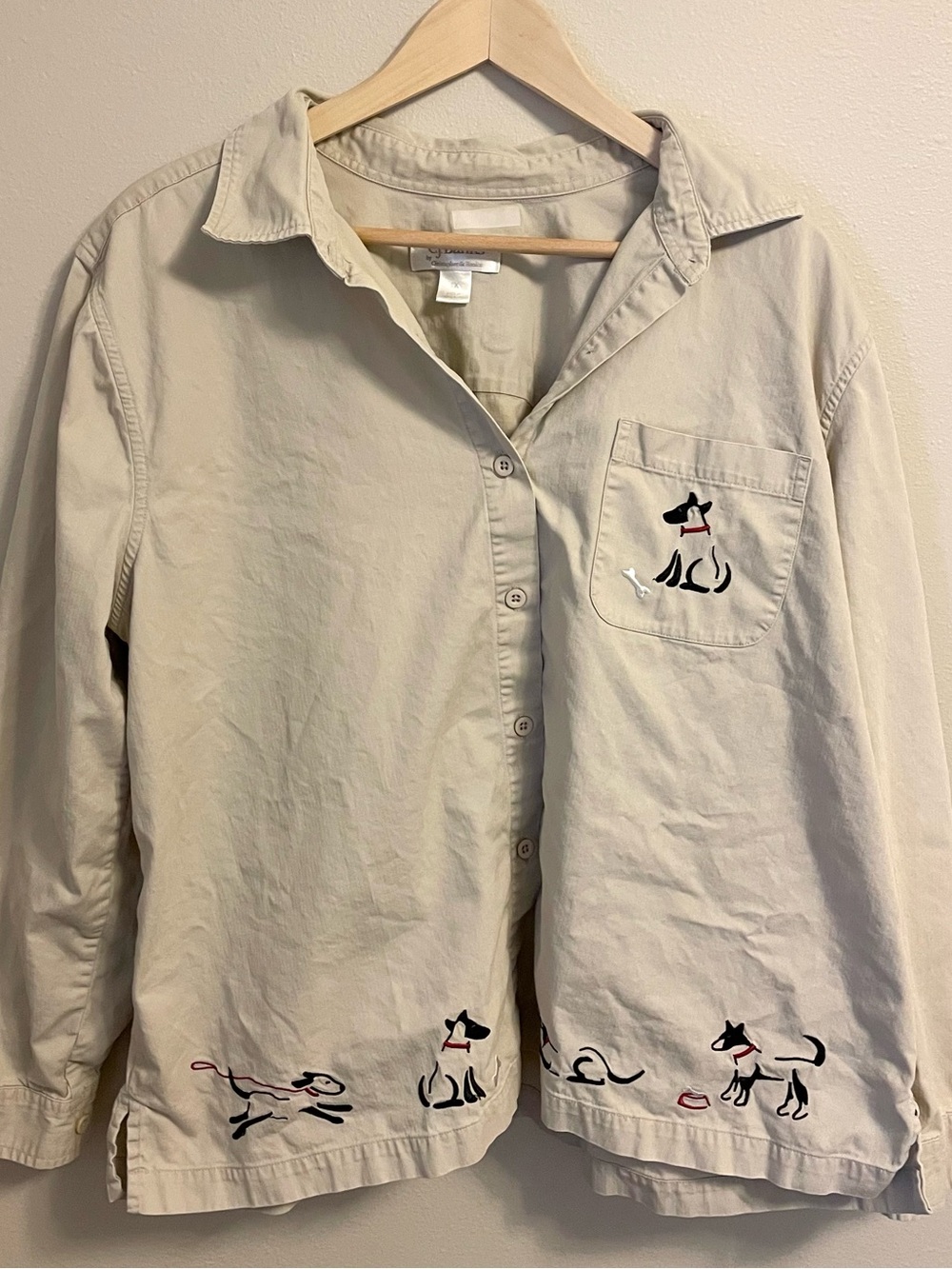 CJ Banks - Cream Button-Front Shirt with Dog Embroidery - Novelty Top - Size 1X